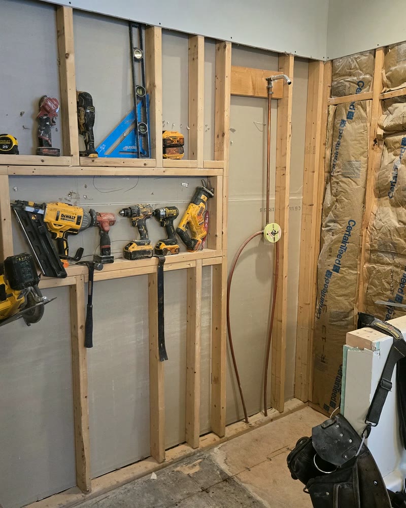 Framing and blocking in place for the niche and bench